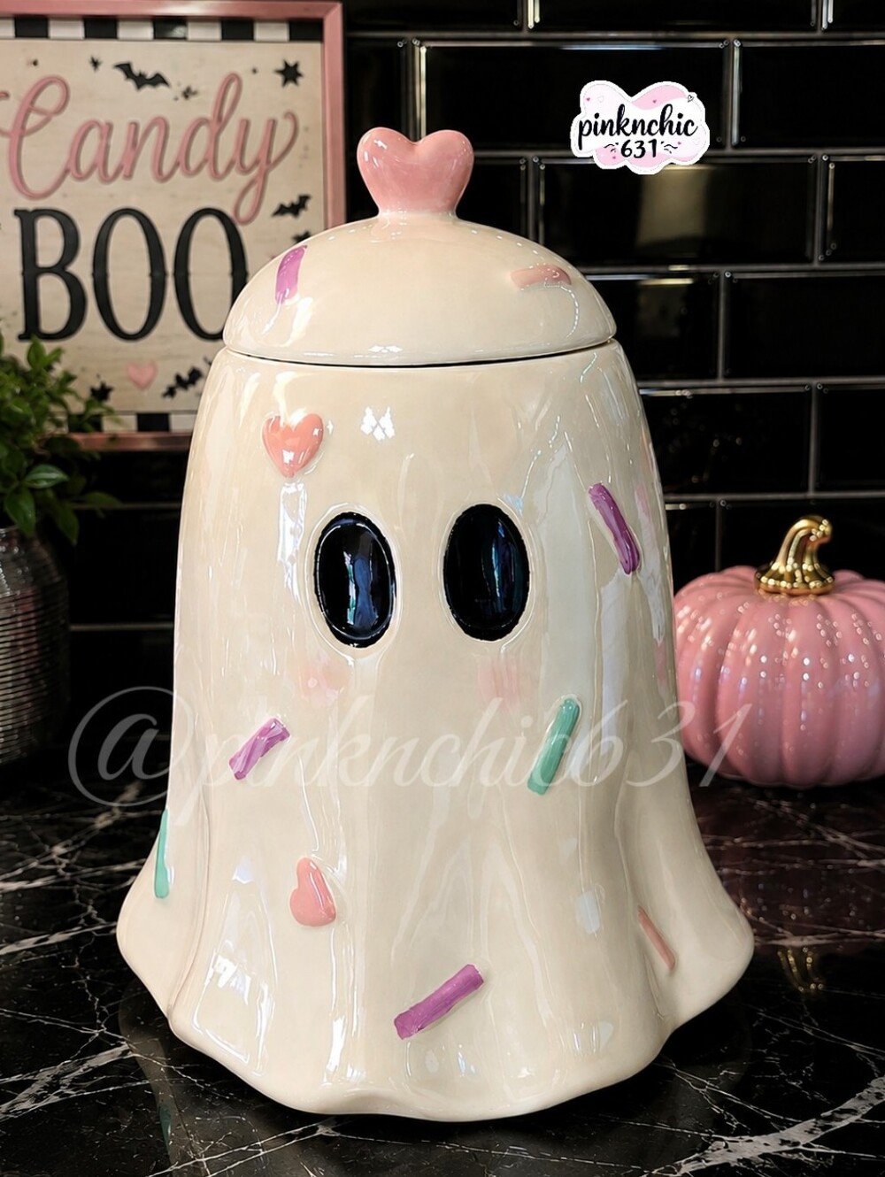 Candy Ghost W/ Sprinkles Halloween Cookie Jar Container